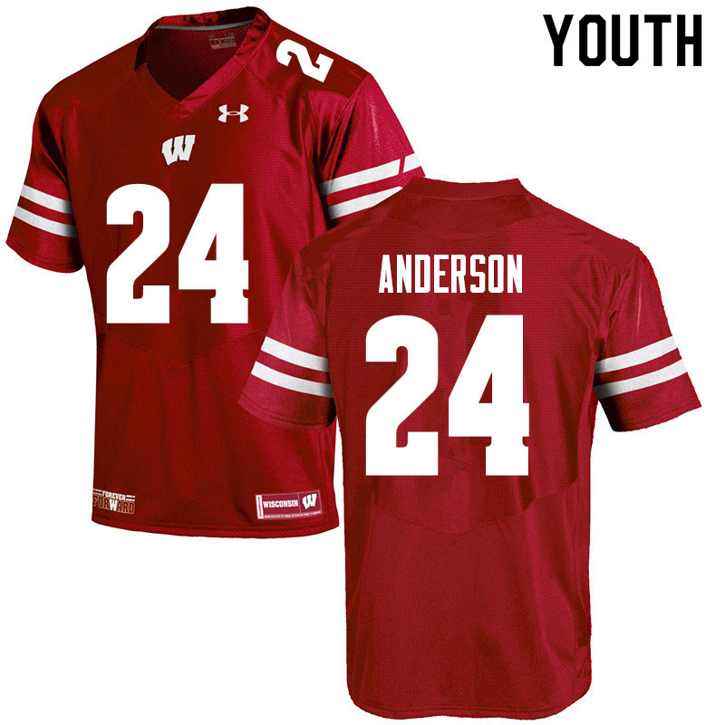 Youth #24 Haakon Anderson Wisconsin Badgers College Football Jerseys Sale-Red